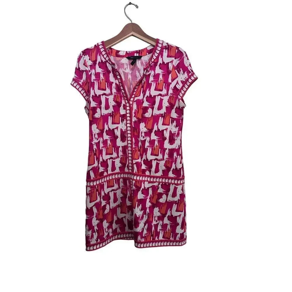 BCBGMAXAZRIA Women's Pink Short Sleeve Drop Waist Mini Dress Size M